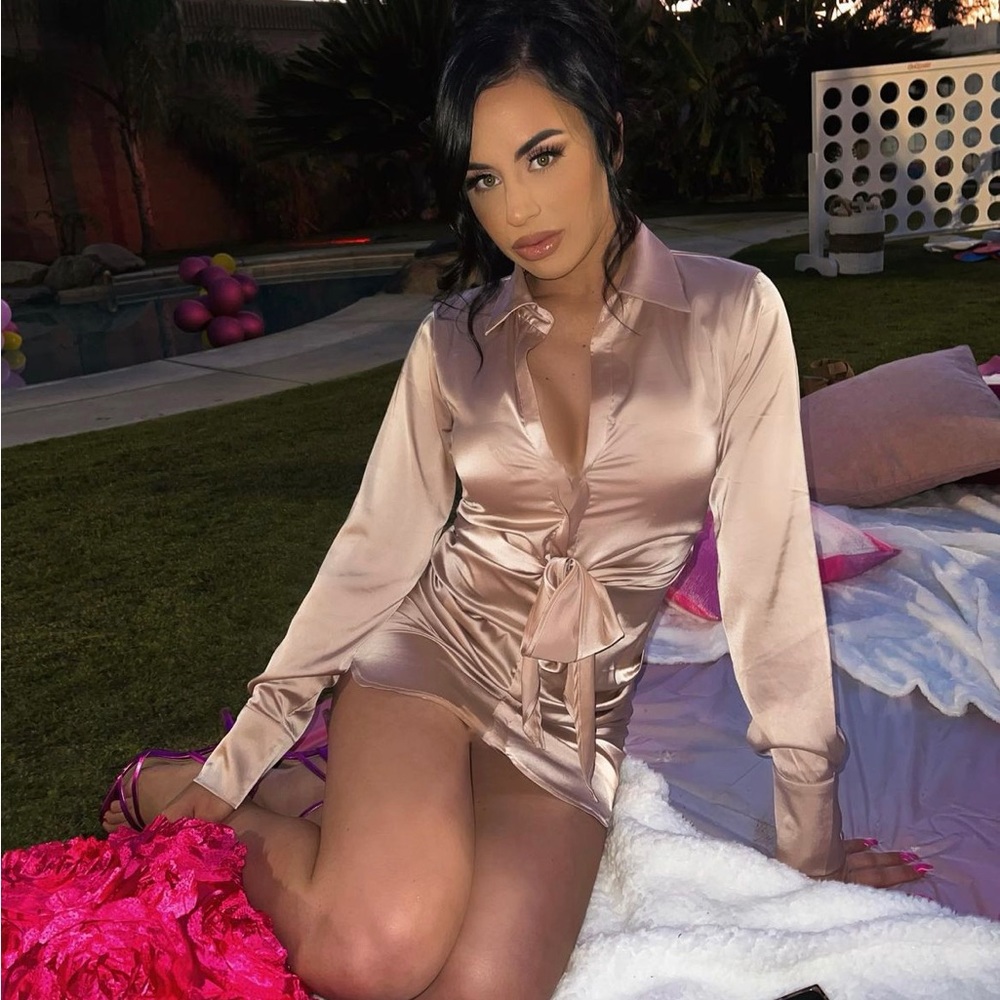 Cream long sleeve satin dress